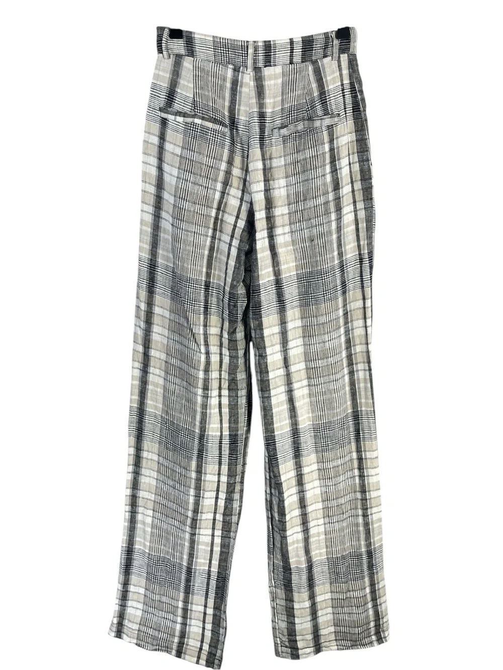 Reformation Vesta Linen High Rise Pant size 0 in Grey Plaid